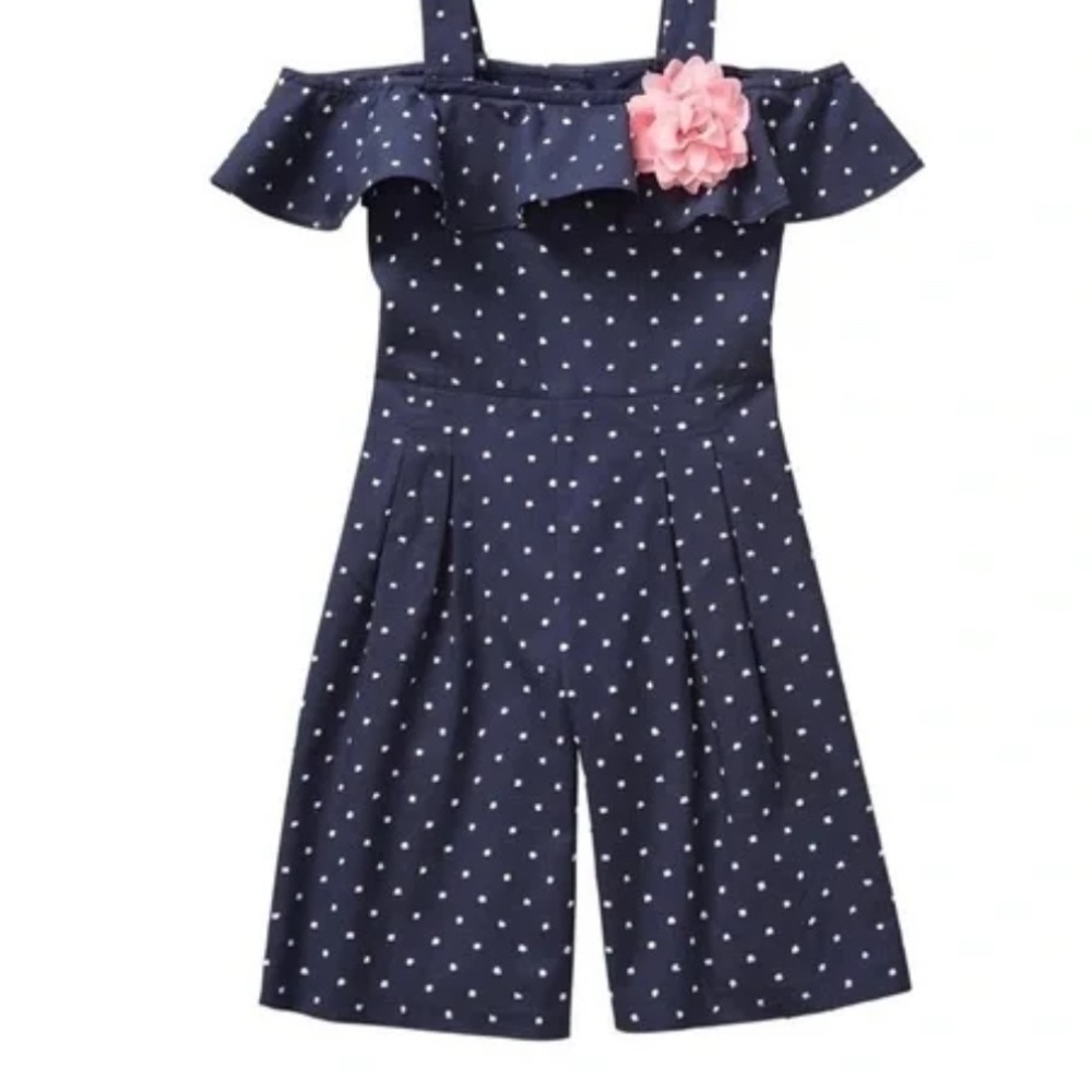 Janie and Jack Navy Dot Off-The-Shoulder Jumpsuit Size 12-18 Months